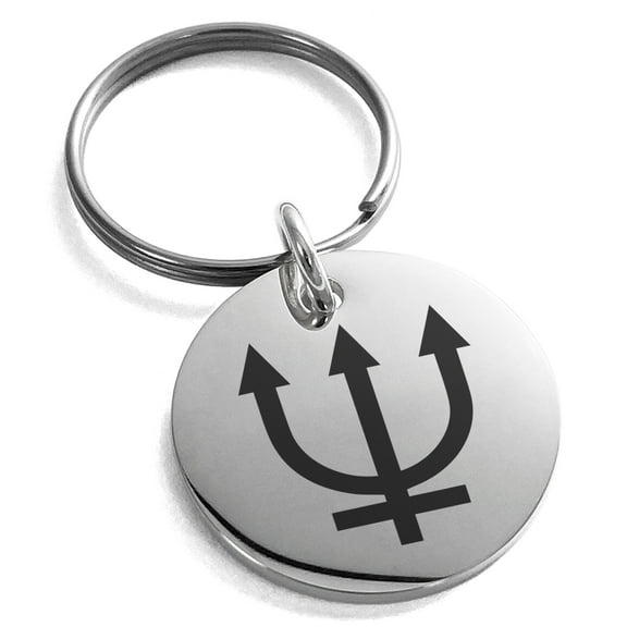 Stainless Steel Solar System Planetary Nektune Engraved Small Medallion Circle Charm Keychain Keyring