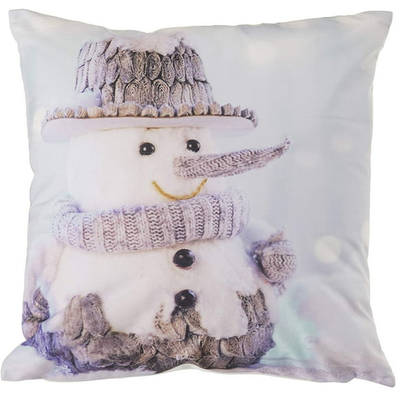 Violet Linen Christmas Snowed Man, Polyester, Super soft feel faux suede fabric, digital print, Snowman with Grey Hat Design, 18 Inch by 18 Inch, Decorative Throw Pillow Cover