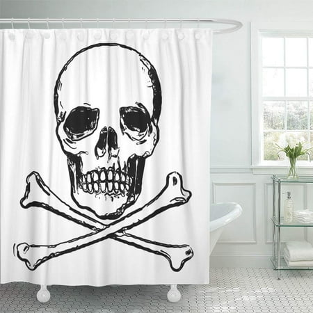 PKNMT Admonition Skull with Two Crossed Shinbone Danger of Death Alarm Alert Bone Bathroom Shower Curtains 60x72 inch