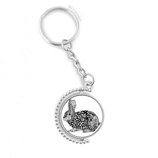 cute fat rabbits animal portrait sketch rotatable keyholder disc accessories chain clip