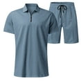 thumbnail image 5 of MNCEKFOD Mens Short Sets 2 Piece Outfits Summer Short Sleeve Zipper V Neck Shirts with Pockets Drawstring Shorts Relax Fit Tracksuit Light Blue L, 5 of 6