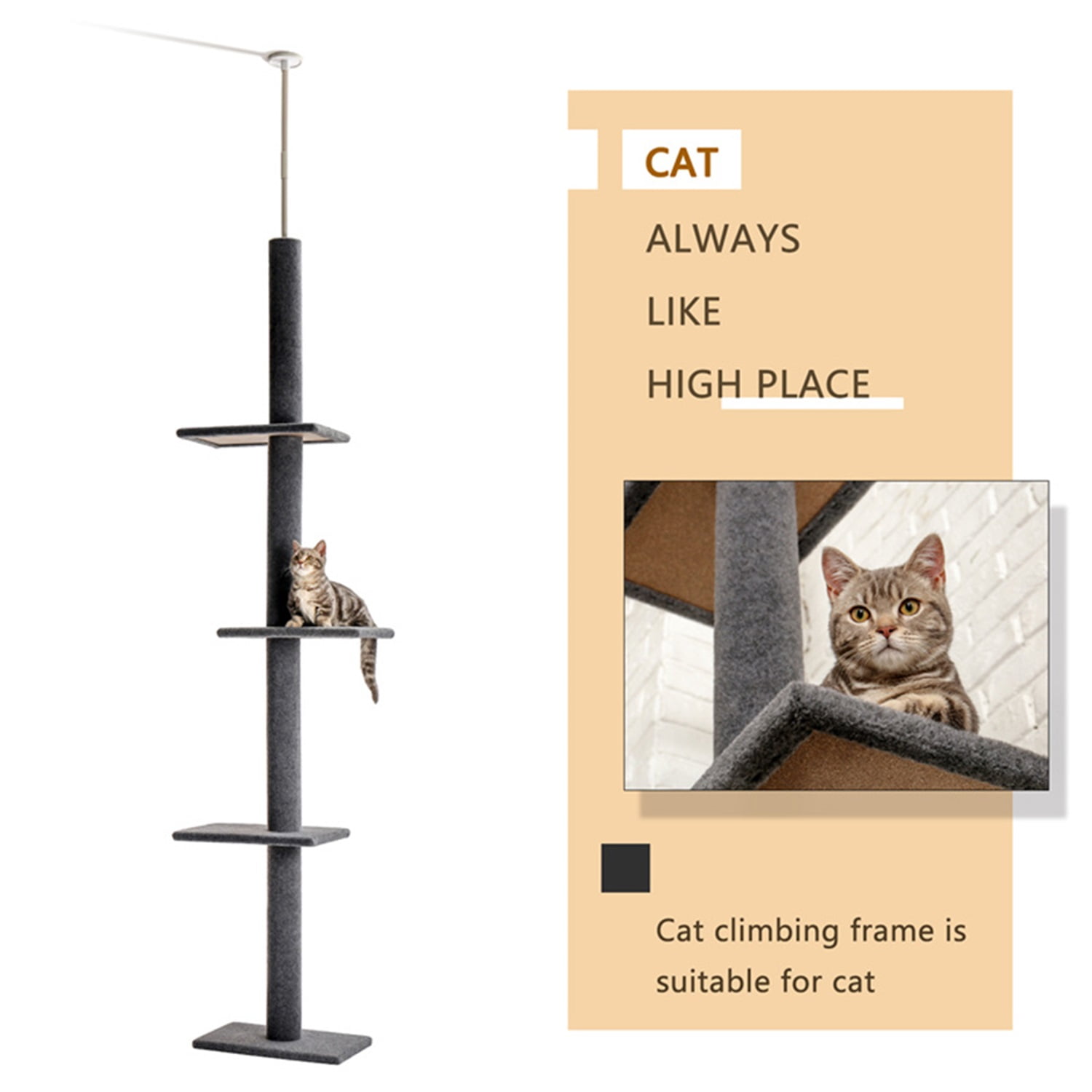 Pefilos Three Tier Cat Tower for Indoor Cats Floor-to-Ceiling Cat Tree Cat Climbing Tree Modern Cat Tree Tower 9 Feet (Adjustable 90"-108" Tall), Gray Pefilos Three Tier Cat Tower for Indoor Cats Floor-to-Ceiling Cat Tree Cat Climbing Tree Modern Cat Tree Tower 9 Feet (Adjustable 90"-108" Tall), Gray