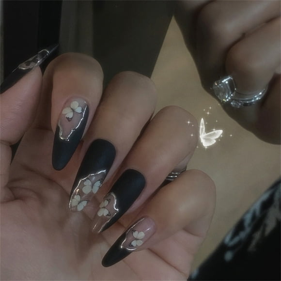 Bilqis 24 Pcs Long Press on Nails Coffin French Tip Fake Nails Coffin Shaped Full Cover White Nails Tips Acrylic Nails Glossy Glue on Nails Artificial French False Nails for Women