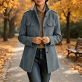 thumbnail image 2 of Jovrlynd Womens Coats Wool Stand Collar Button Winter Mid Length Warm Jackets with Pockets, S-3XL, 2 of 9