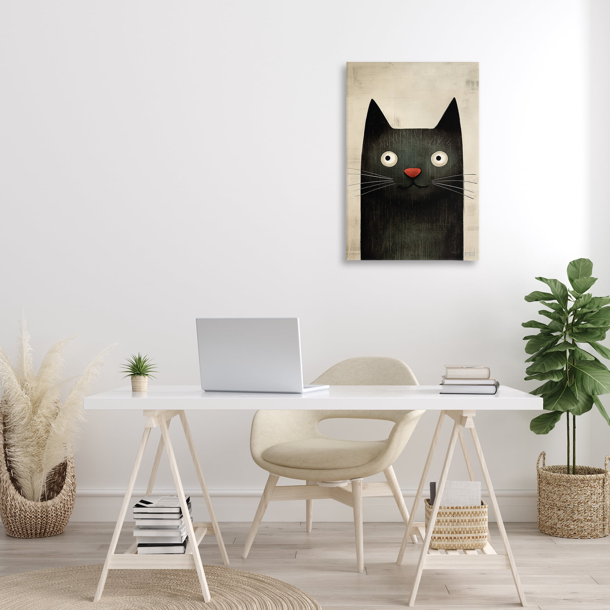 Stupell Industries Smiling Black Cat Animals & Insects Painting Gallery Wrapped Canvas Art Print Wall Art, 20 x 30