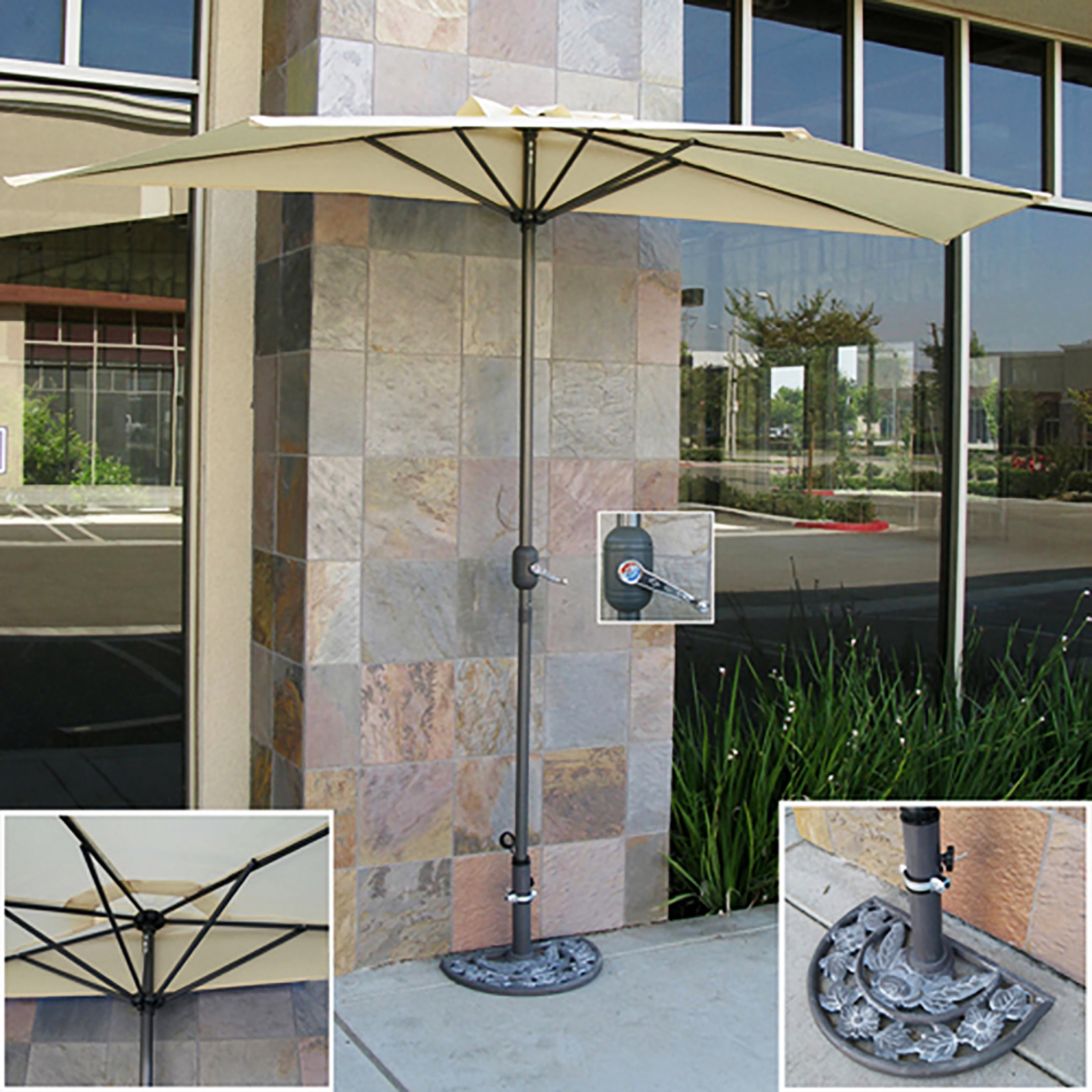 Best Choice Products 10ft Aluminum Half Patio Umbrella W Umbrella Stand Tan Walmart Com Walmart Com