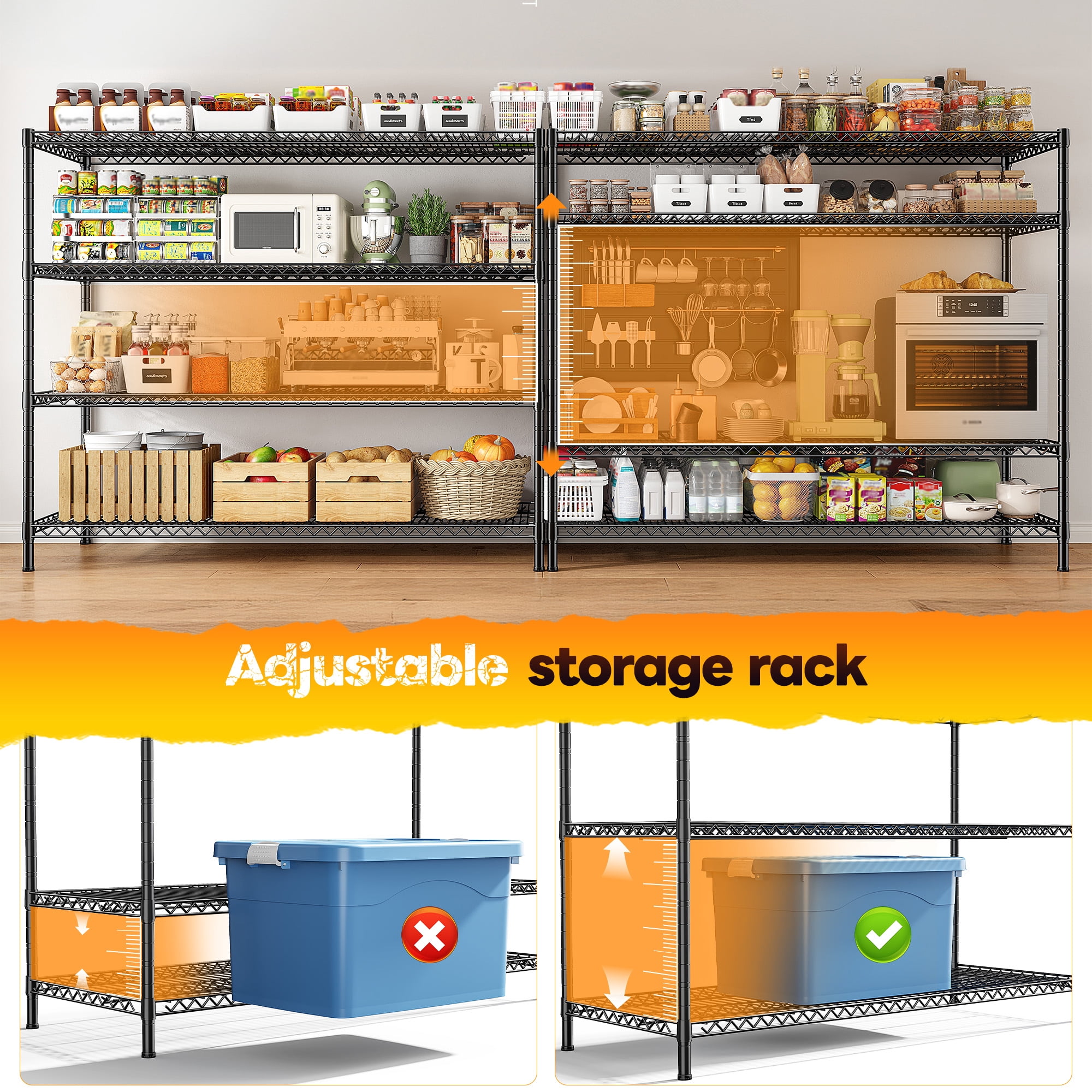 REIBII Heavy Duty Metal Storage Rack 4-Tier Adjustable Wire Shelves 2560lbs Pantry & Garage Shelving,55.5"H x 55.5"W x 18"D