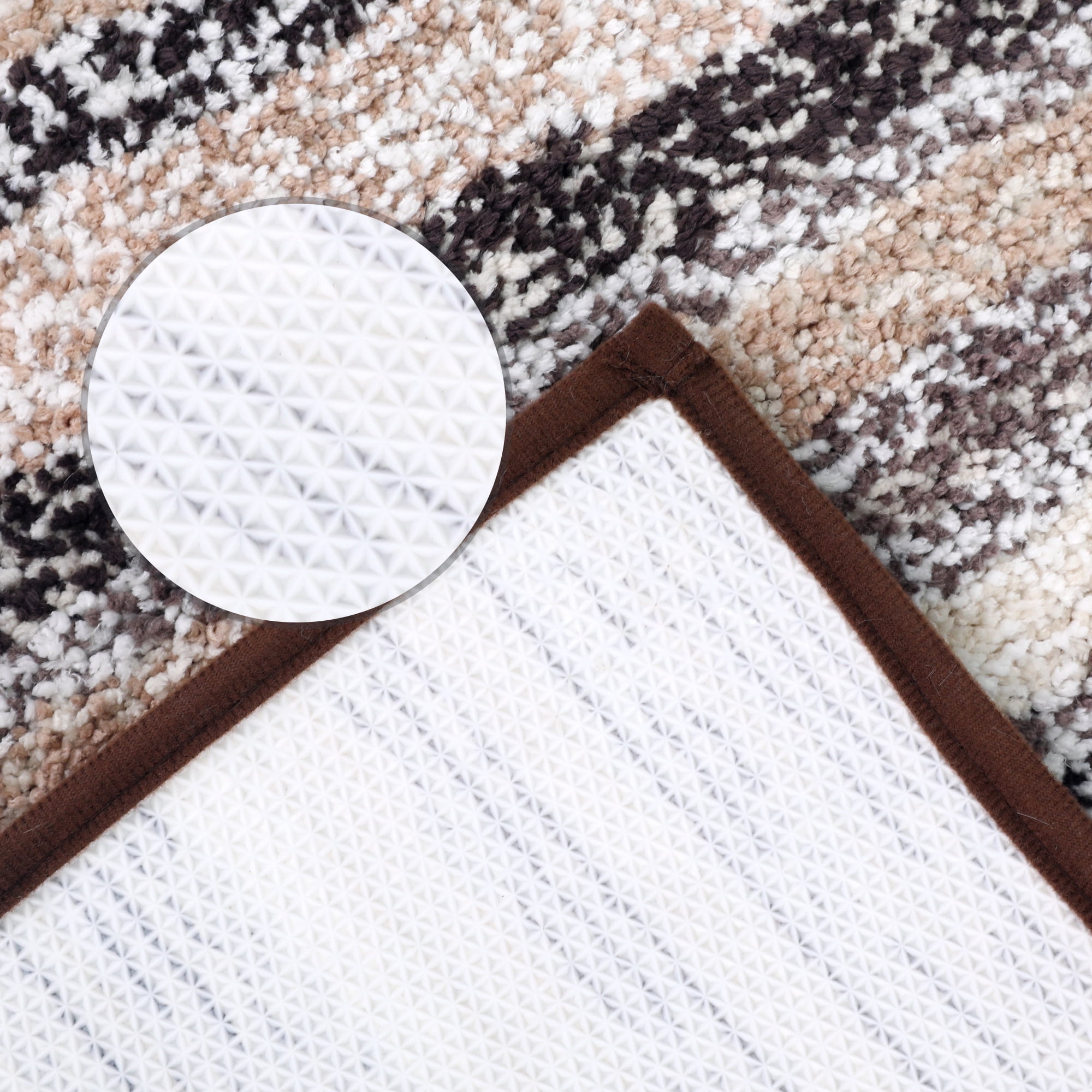 Unique Bargains Striped Bathroom Mat Soft Non-Slip Quick Dry Bath Rugs Brown 16" x 24"