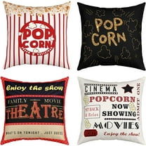 Pack of 4 Popcorn Snacks Decor Outdoor Throw Pillow Covers, Soft Movie Theater Square Cushion Case Set for Couch Sofa, Cinema Poster Porch Pillows Cases Pillowcases, Old Fashion 16x16 Inches