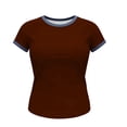 thumbnail image 5 of GUACER Women's Short Sleeve T Shirts Fashion Contrast Denim Trim Crew Neck Casual Tops Slim Fit Tee, 5 of 5