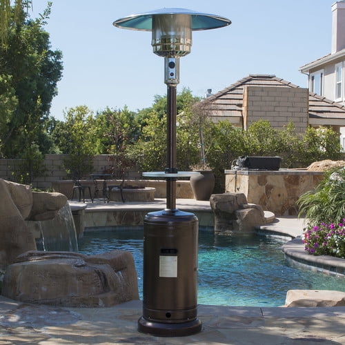 Belleze 48 000btu Outdoor Patio Heater With Adjustable Table Hammered Tone Bronze Walmart Com Walmart Com