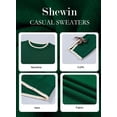 thumbnail image 3 of SHEWIN Womens Sweaters Leopard Bow Split Cuffs Long Sleeve Fall Winter Sweater Casual Loose Contrast Trim Crew Neck Knit Pullover Tops, 3 of 10