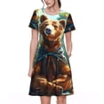 thumbnail image 1 of Easygdp Maple Meditating Bear para Vestido Transpirable de Mujer, Vestido Suelto de Manga Corta con Pliegues y Bolsillos para el Verano, 1 of 6