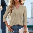thumbnail image 3 of Diufon Womens 3/4 Sleeve Tops Business Casual Blouses V Neck Pleated Shirts Solid Color Dressy Tunic Tops, 3 of 7
