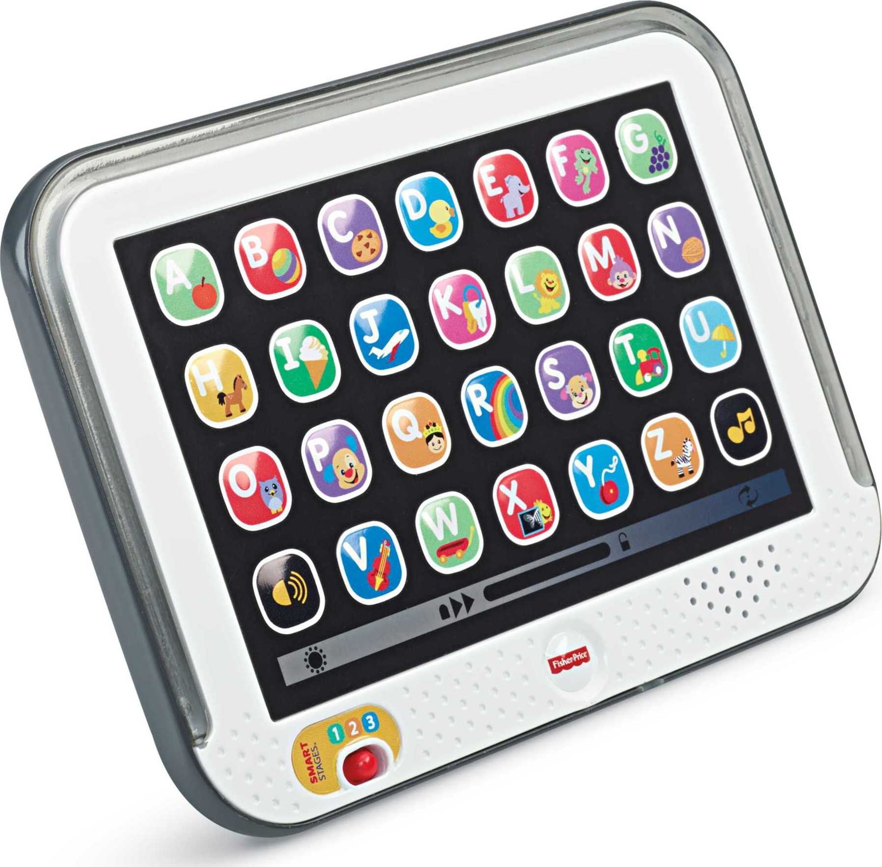Fisher-Price Pretend Tablet Learning Toy with Lights and Music, Baby and Toddler Toy, Gray