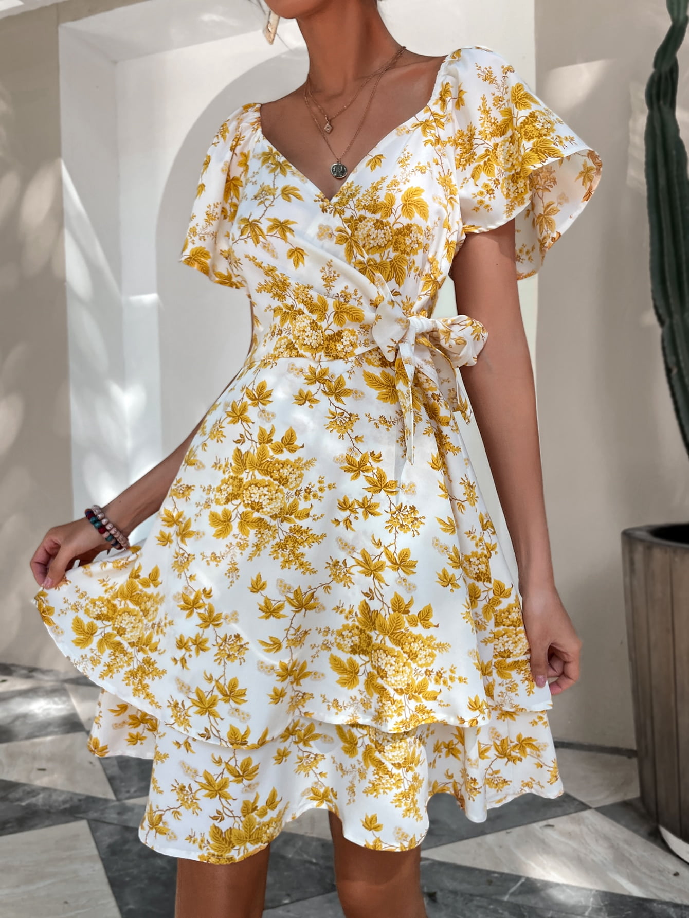 Multicolor Women's Floral Print Layered 