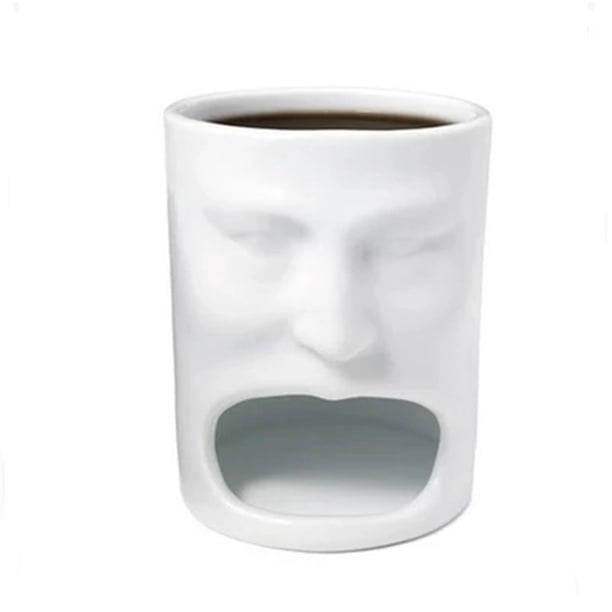Taza de café de cerámica Mug 3D Face Funny con soporte para la boca, 350 ml