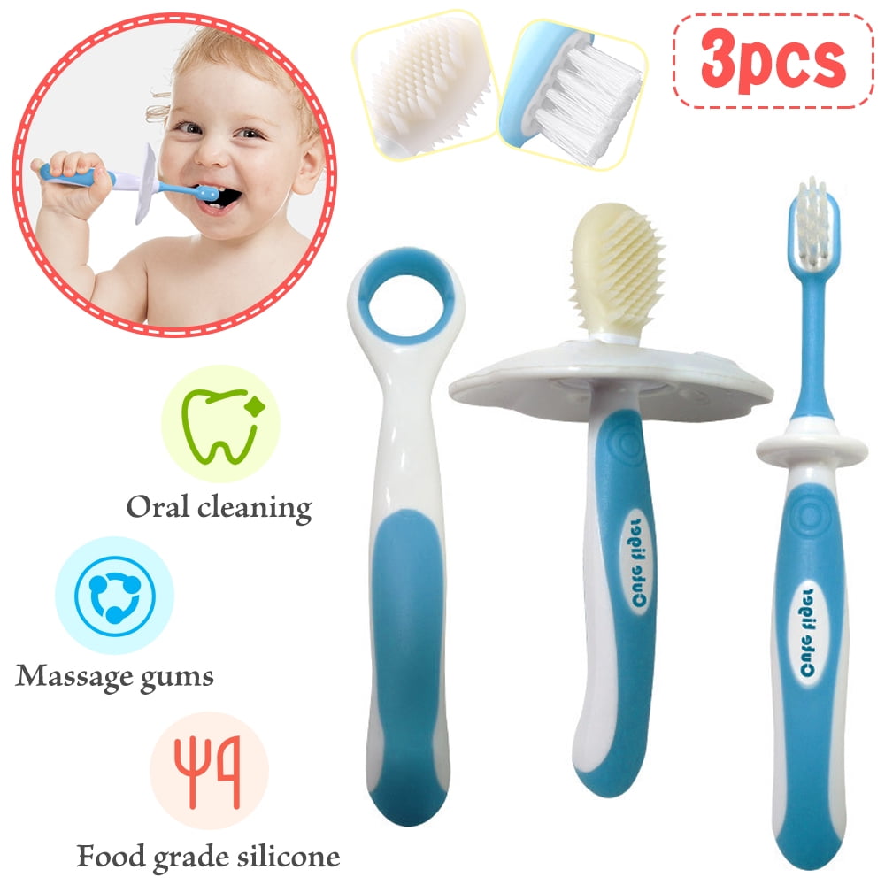 AMERTEER 3Pcs Baby Toothbrush Set, Baby Tongue Cleaner Oral Care Set Dental Care for 0-36 Month Baby, BPA Free