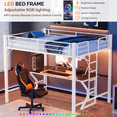 thumbnail image 5 of Zimtown Loft Bed Queen Size with LED and Charging Station, Metal Bunk Bed Frame,Heavy Duty Metal Slat Support,White, 5 of 9