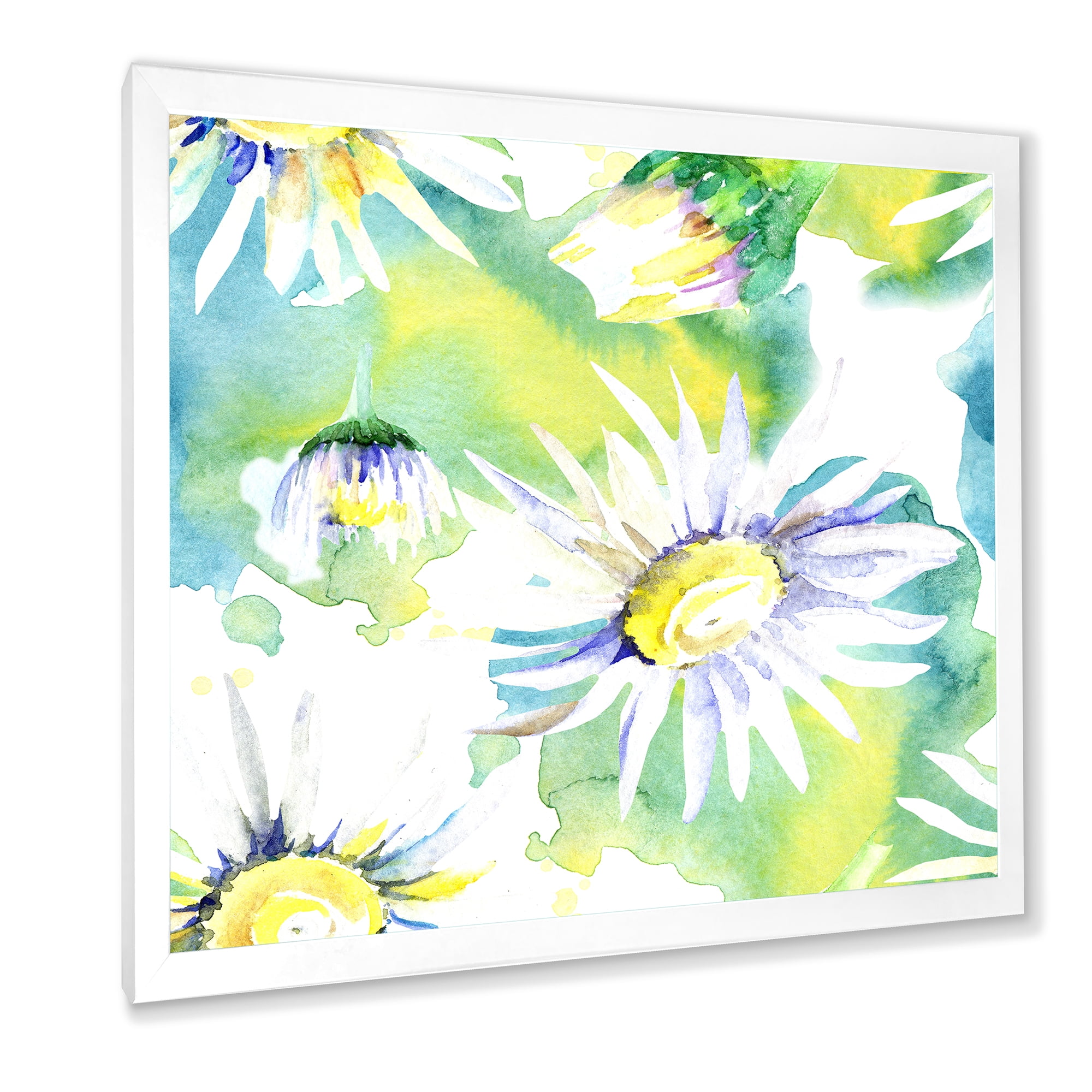 Designart 'Aquarelle Impression of Daisy Flowers II' Traditional Framed Art Print