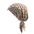 thumbnail image 2 of Utoimkio Women Vintage Ethnic Style Head Scarf Pre-Tied Head Scarves Beanies Covers Cap Stretch Print Sleep Turban Hat Ruffle Beanie Scarf, 2 of 3