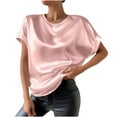thumbnail image 5 of purcolt Women's Silk Satin T Shirt Casual Crewneck Cap Short Sleeve Basic Tops Summer Loose Tunic Blouses for Business Work Office, 5 of 9