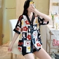 thumbnail image 6 of Summer Women Pajamas Set Luxury Style Fashion V-neck Short Sleeve Shorts Sleepwear Suit Faux Silk Homewear 2pcs Nightie Femme, 6 of 7