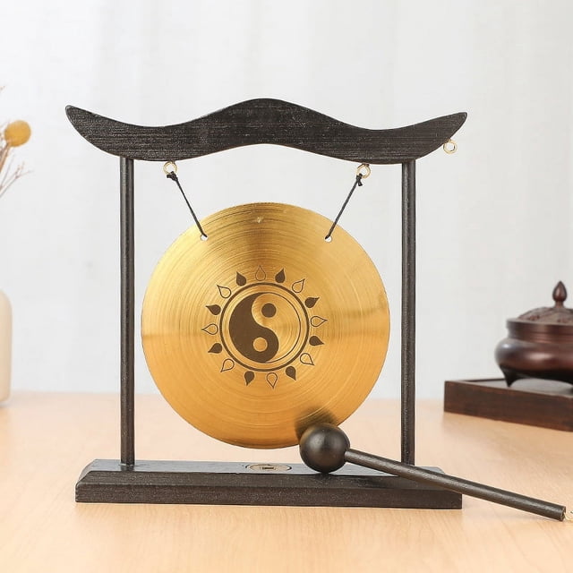 Mini Desktop Gong Table Wind Chime Percussion Instrument Cymbals Gongs with Mallet for Home Decor Housewarm Gift-D
