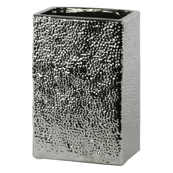 Rectangular Ceramic Vase With Pimpled Pattern, Silver