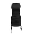 thumbnail image 3 of Up to 60% Off! pstuiky Summer Dresses for Women, Women's Solid Color Sleeveless Crew Neck Dress Slim Pleated Thread Sales Today Clearance Black L, 3 of 4