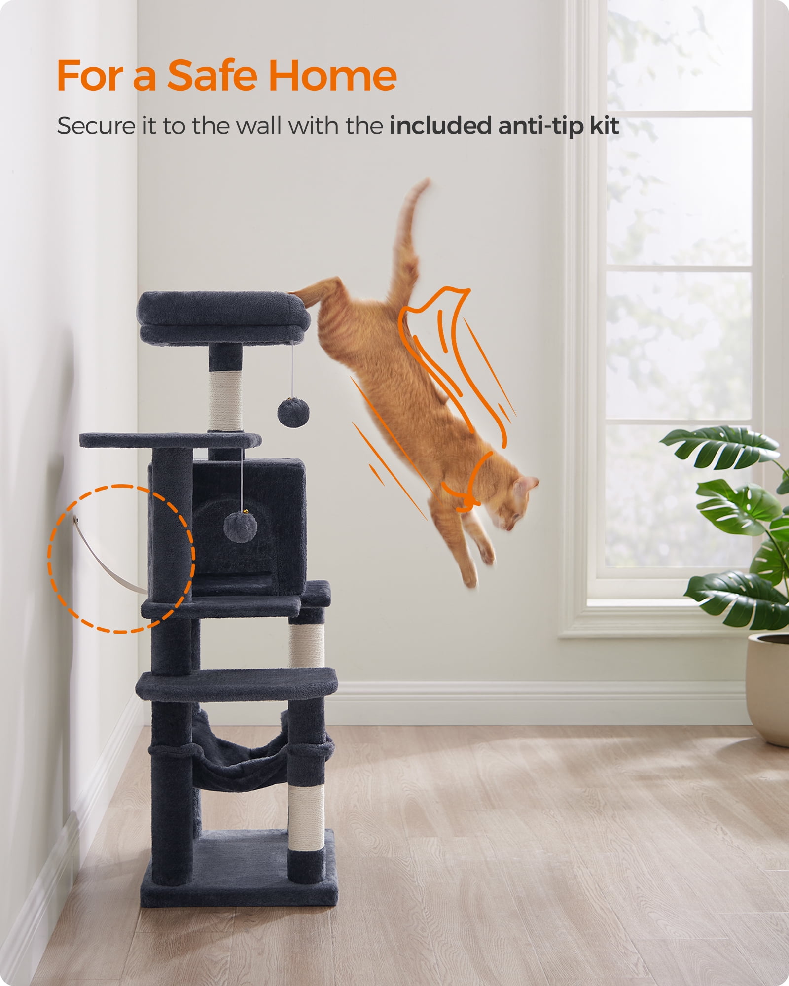 44.1'' Cat Tree Tower for Indoor Cats ,Multi-Level Cat Condo Cat Furniture with Scratching Posts,Smoky Gray
