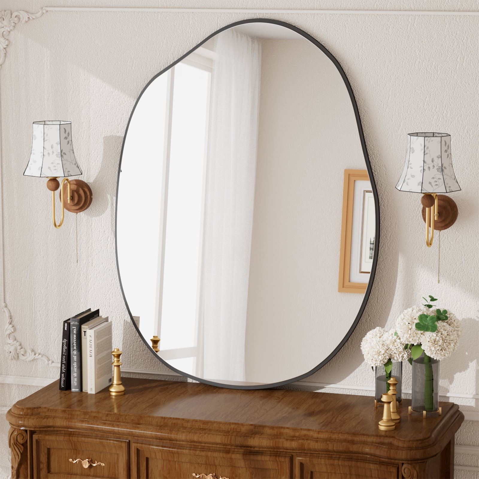 Gleamira 40"x26" Irregular Bathroom Mirror Frameless Wall-mounted Decorative Vanity Mirror