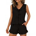 thumbnail image 2 of Dianli Pajama Set Sleepwear Women's Ruffled Milk Silk V Neck Short Sleeve Top And Elastic Waist Shorts With Pockets Soft Stretch Lightweight Breathable Two Piece Homewear Loungewear, 2 of 9