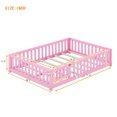 thumbnail image 2 of Full Size Floor Bed, Minimalist Rubberwood Floor Bed Frame with with Safety Guardrails and Door, Montessori Bed for Boy & Girl, Pink, 2 of 8