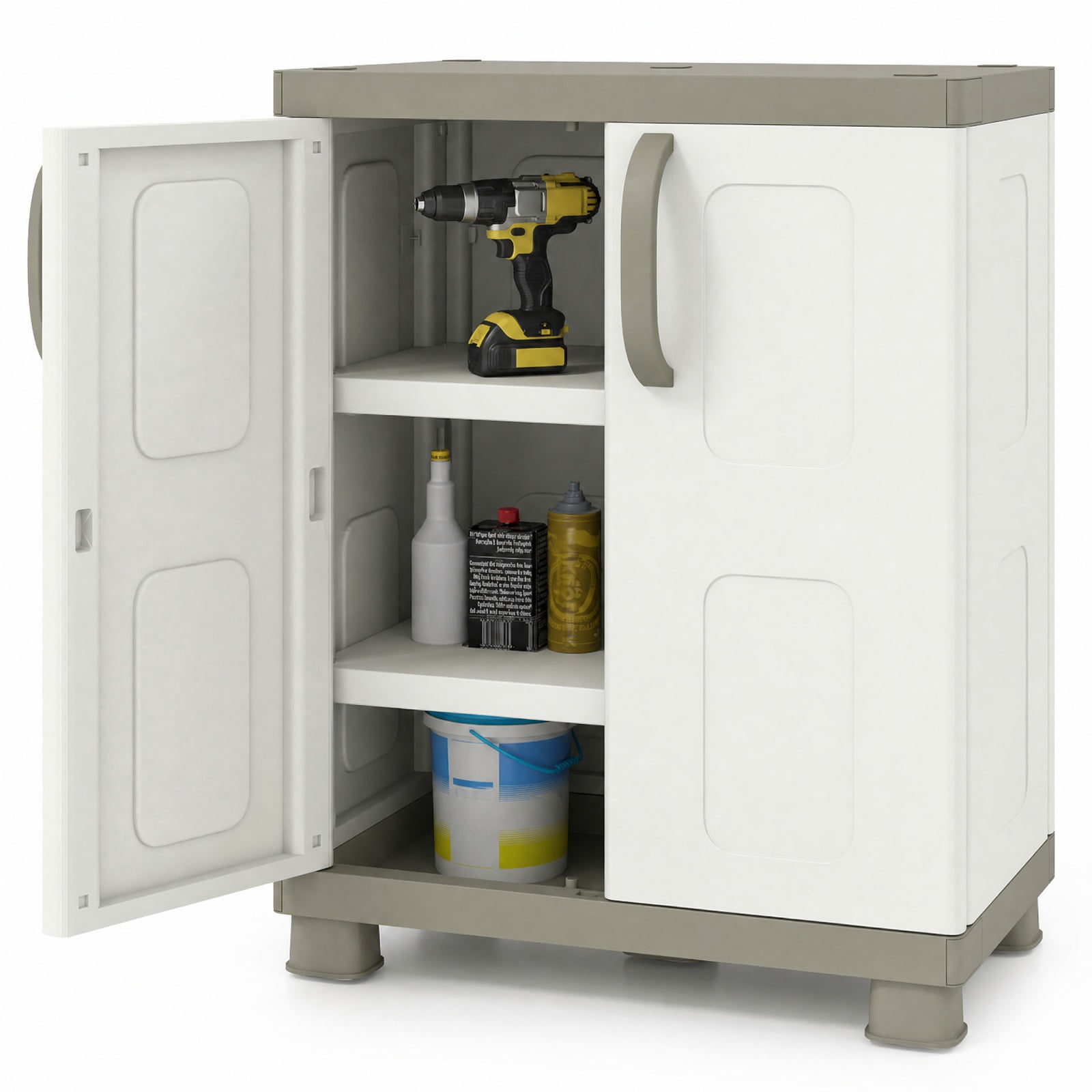 Furnibear Freestanding Buffet Cabinet Sideboard with 2 Doors and Adjustable Shelves for Kitchen and Garage for Kitchen Dining Living Room, Beige