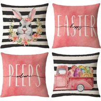 Pink Easter Pillow Covers 12x12 Set of 4 Spring Easter Throw Pillow Covers Easter Rabbit Bunny Eggs Hunt Cushion Covers Pillow Cases for Home Outdoor Sofa Couch Decoration (12 inch)