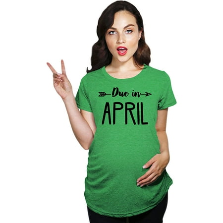 

Maternity Due in April Pregnancy Tshirt Cute Adorable Baby Announcement Tee Heather Green Small