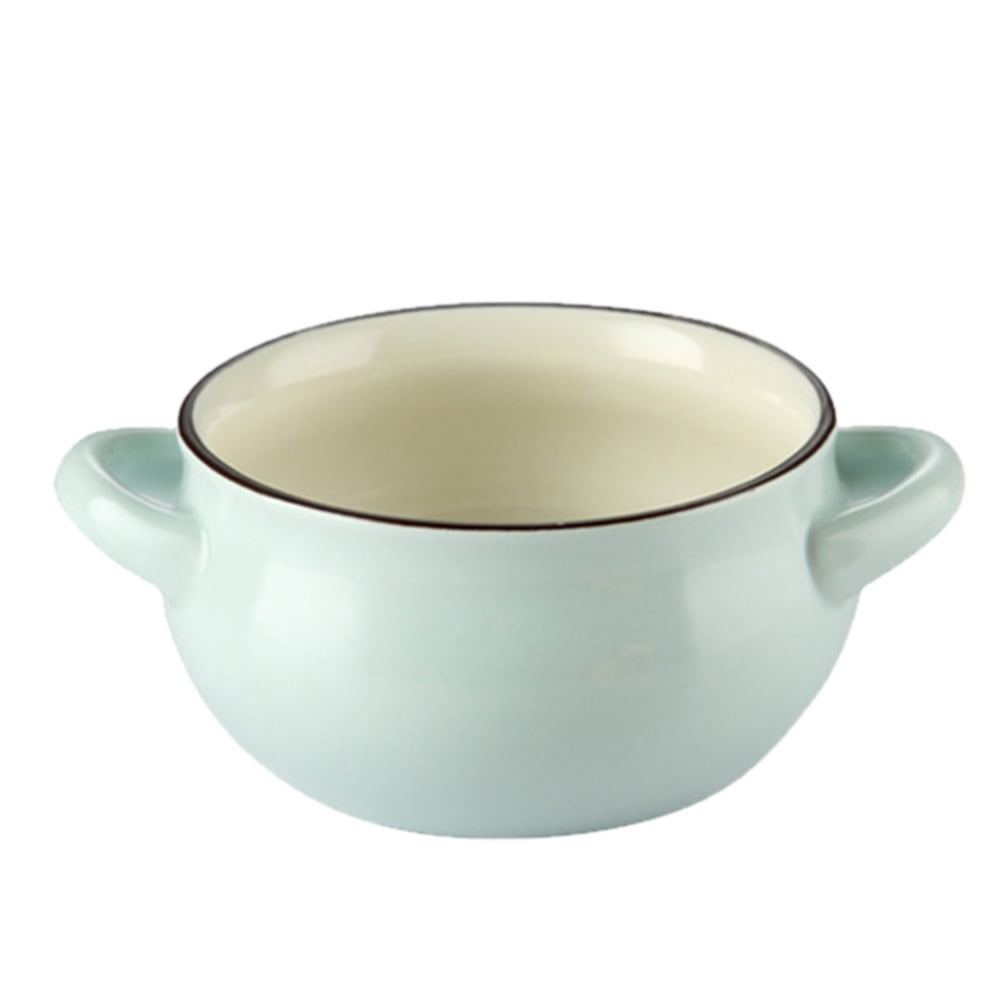 1Pc Double Handle Ceramic Soup Bowl Restaurant Rice Dessert Bowl