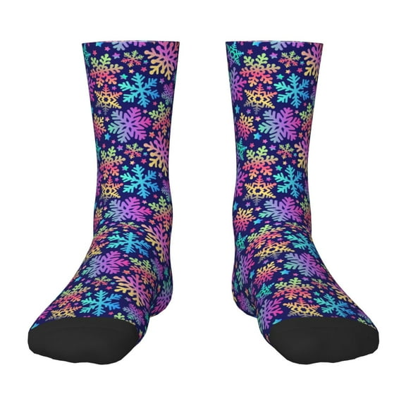 Fuzoiu Rainbow Snowflakes Print Kids Socks For Boys Girls,Grip Crew Socks with Non Slip,Lightweight Stretch Crew Socks,Toddlers Crew Boot Socks