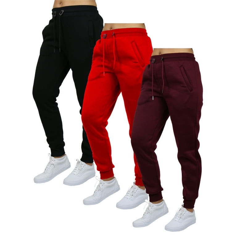 3-Pack] Women's Loose-Fit Fleece Jogger Sweatpants with Zipper