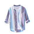 thumbnail image 2 of WREESH Men's Casual Button Down Shirts Linen Shirts Striped Three Quarter Sleeve Shirt Blue, 2 of 5