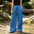 thumbnail image 3 of MVRLSH Women's Wide Leg Pants Gradient Elastic Waist Nine Inch Loose Trousers Decorated With Button Side Pocket Details Stretch Dress Casual Flowy Palazzo Pants Blue - M, 3 of 6