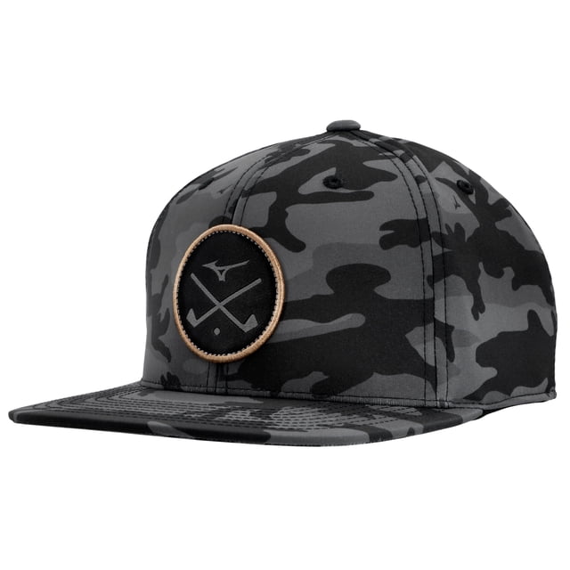 Gorra Mizuno Crossed Clubs Snapback Negra Camo Cobre NUEVA