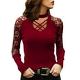 thumbnail image 5 of Women's New Slim Fit Stretchy U Neck Floral Lace Long Sleeve Tops Stylish Comfortable Trendy Casual Blouse, 5 of 8
