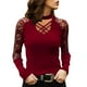 thumbnail image 4 of Top nuevo de mujer con cuello en U, elástico y ajustado, con estampado de encaje - Blusa sexy y elegante de manga larga - Poliéster, informal/fiesta - Tallas de la S a la XXL, 4 of 7