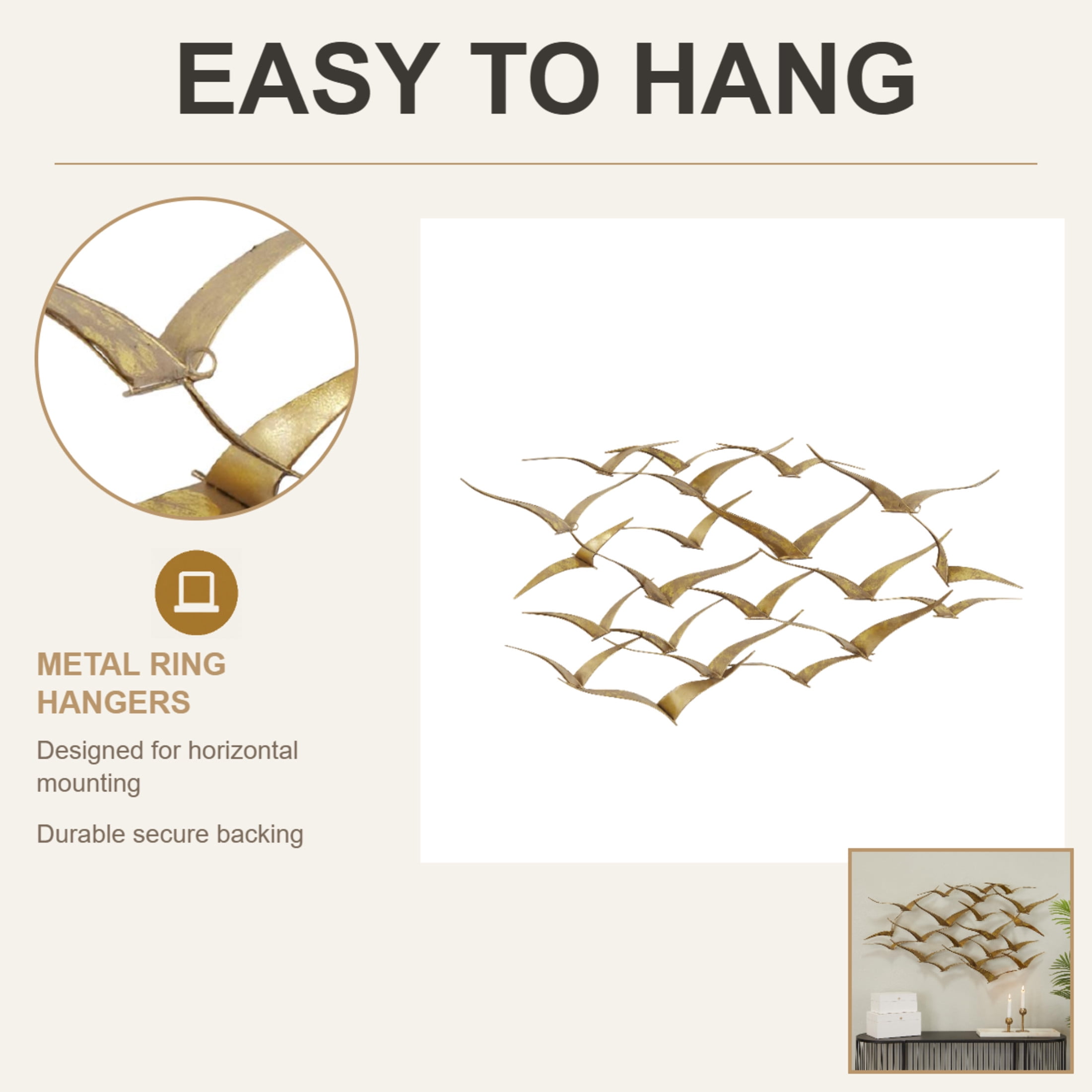 DecMode Gold Metal Foiled Flying Bird Wall Decor