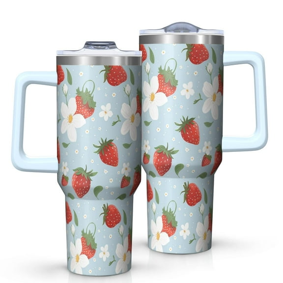 OBREWU Strawberry Plants Fruit Tumbler with Handle and Lid,40oz Strawberry Plants Fruit Double Wall Vacuum Insulated Tumbler,Strawberry Plants Fruit Cups Gift for Women and Men