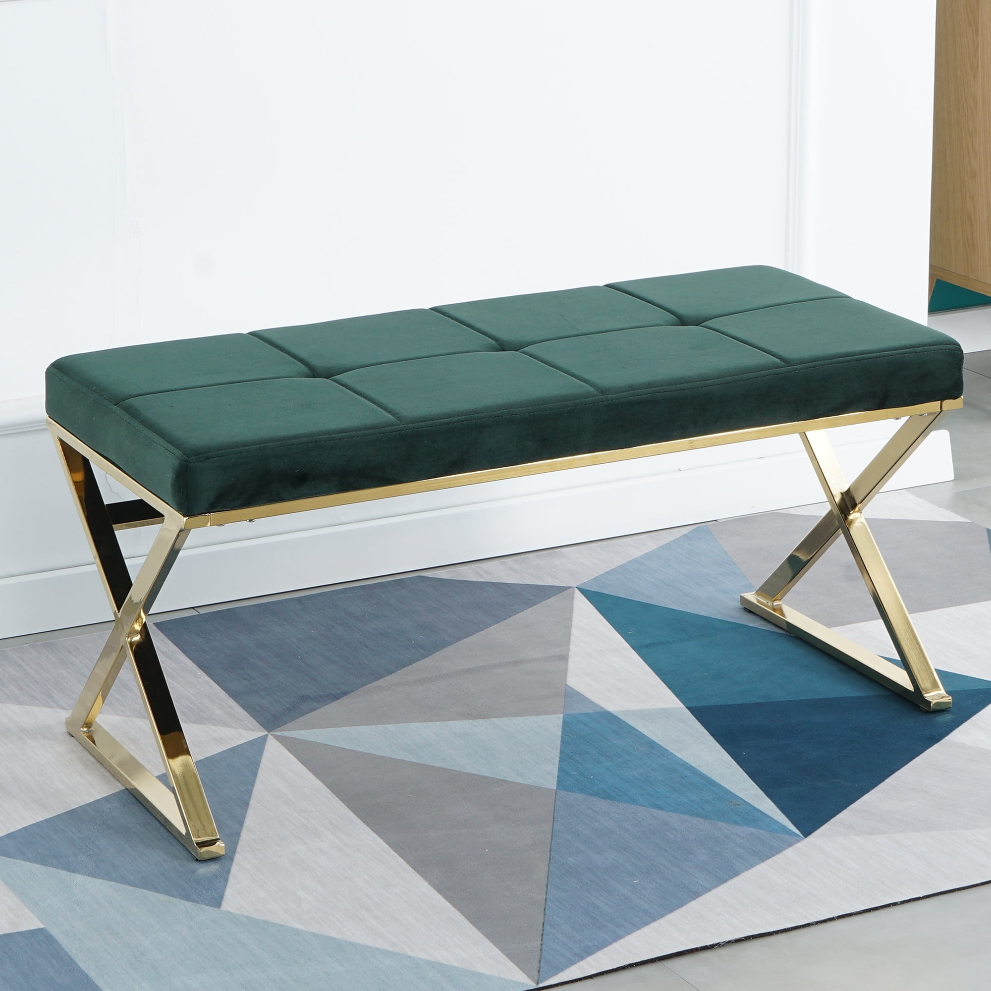 SYNGAR Upholstered Bedroom Bench, Modern Velvet Footstool Bench Seat
