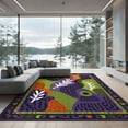 thumbnail image 2 of ODIKA 8'x10' Washable Area Rug Purple Green Vibrant Abstract Leafy Dynamic Geometric Design with Bold Accents for Living Room, Under Sectional, Family , Durable, Non-Slip, 2 of 7