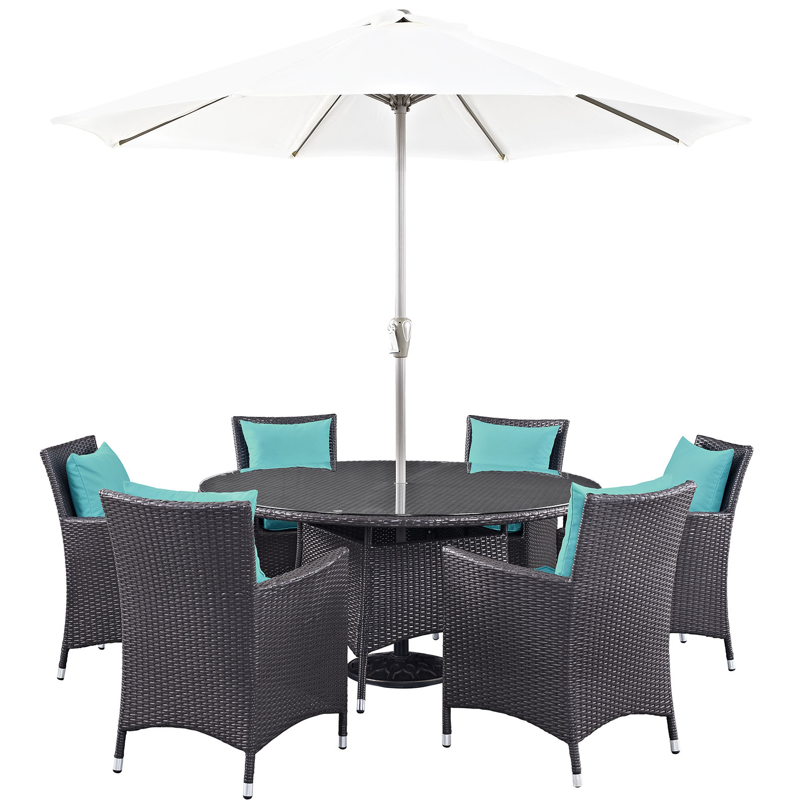Modway Convene 8 Piece Outdoor Patio Dining Set in Espresso Turquoise - image 2 of 6